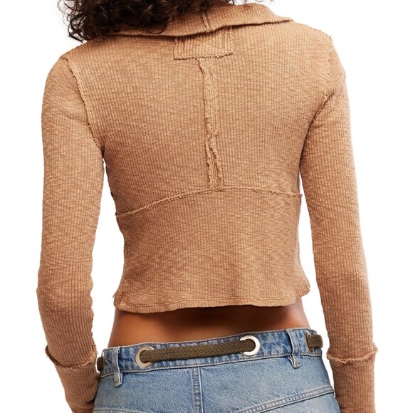 NEW Free People Midnight Shirt - Zip Neck, Long Sleeve IN brown 1125 3s2 - Picture 3 of 7